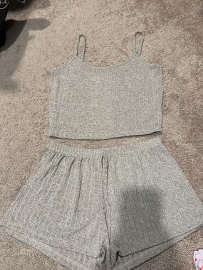 Cozy Knit Tank & Shorts Lounge Set - Heather Grey
